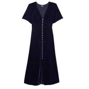 The Kooples Black Velvet Midi Dress with Front Buttons